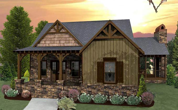 Small Craftsman Cottage House Plan with porches
