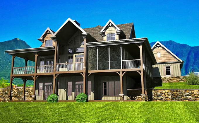 Mountain House Plan with Loft, Walkout Basement and Wraparound Porch