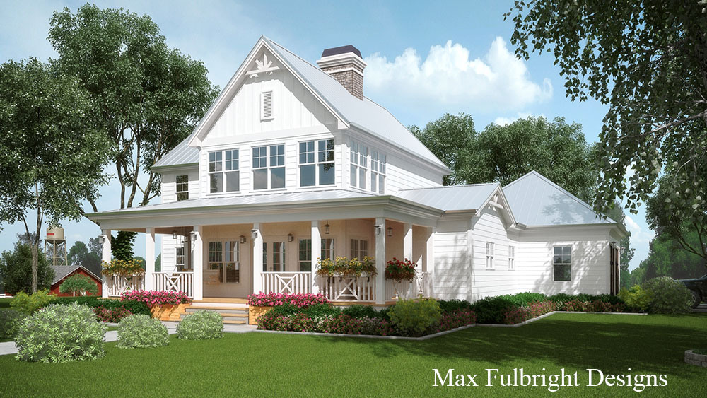 2 Story House Plan With Covered Front Porch, 2 Story Farmhouse Plans