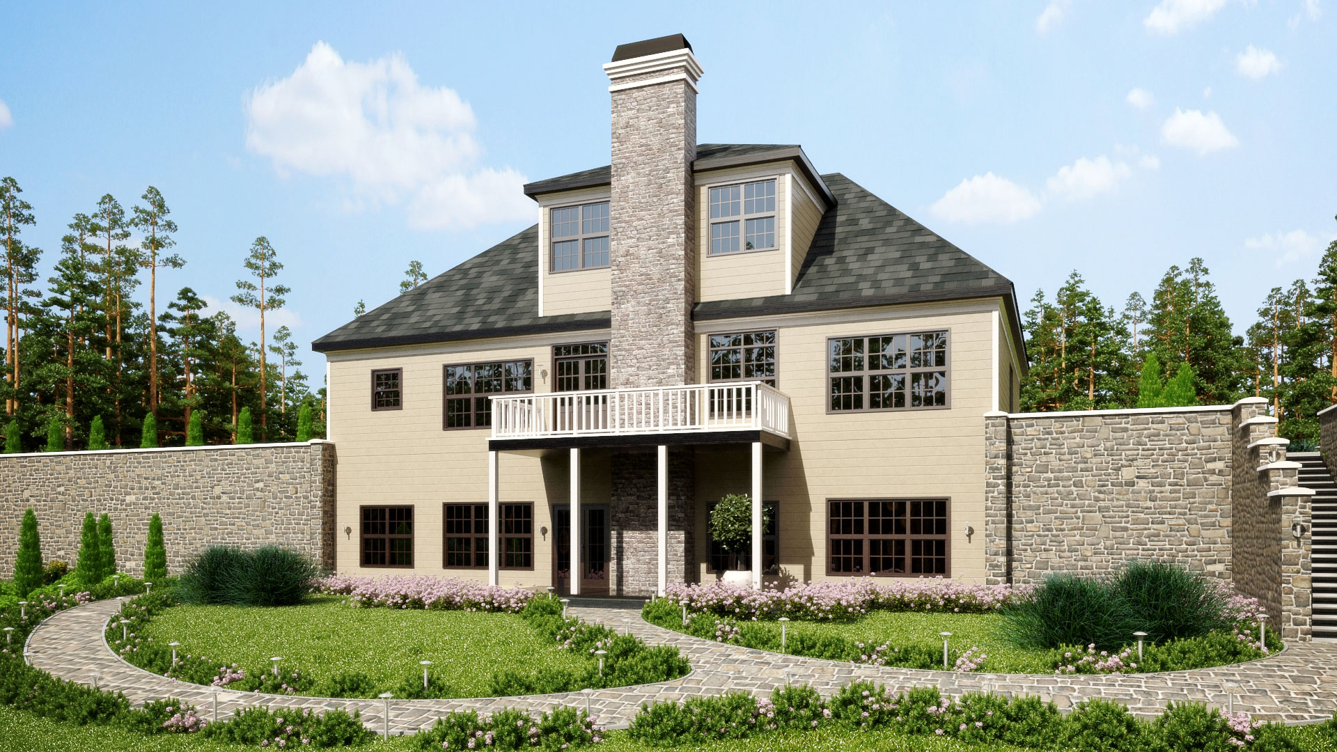  Three  Story  Southern Style House  Plan  with front porch
