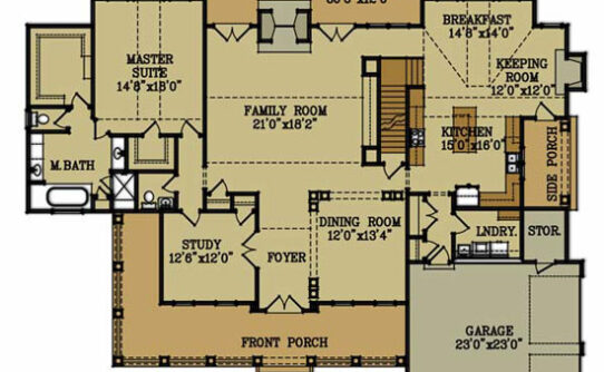 The Big Oaks brick home floor plan main level