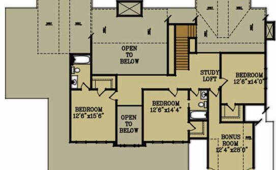 The Big Oaks brick house floor plan upper level