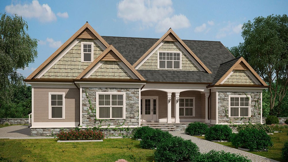 Craftsman Style Lake House  Plan  with Walkout Basement 