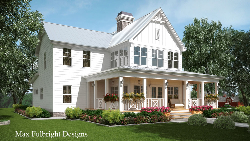 2 Story House Plan With Covered Front Porch, Farmhouse Two Story House Plans
