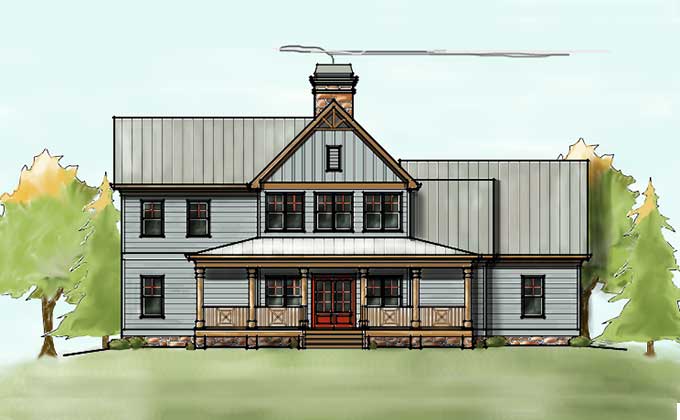 2 Story  House  Plan  with Covered Front  Porch 