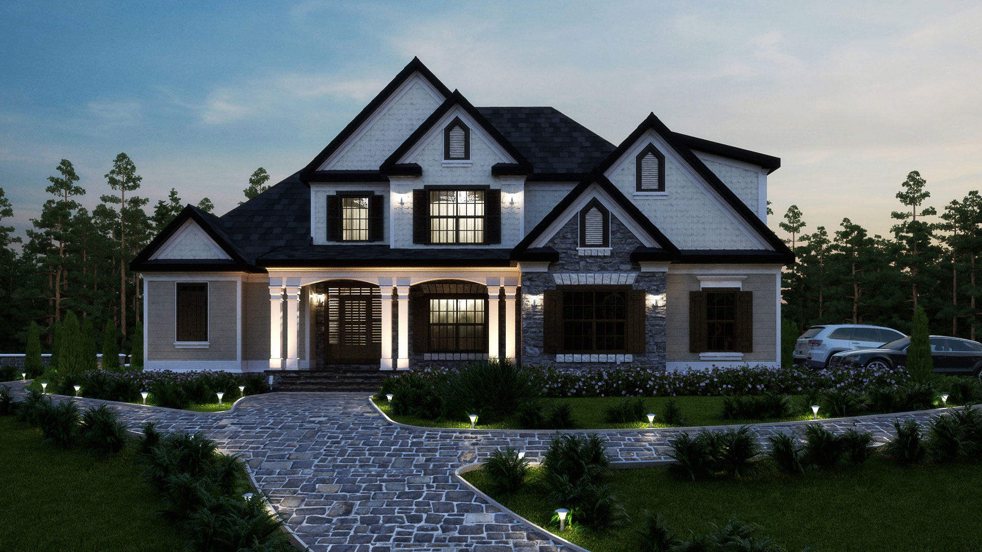 Three Story Southern Style House Plan with front porch