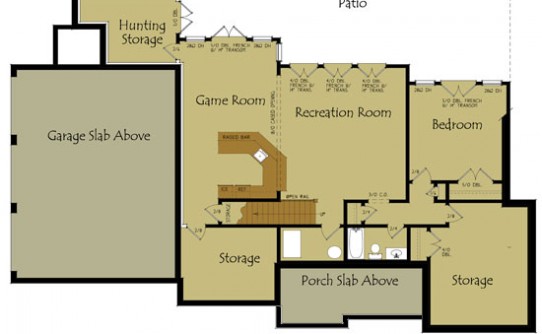Stonegate walkout basement floor plan for the depicted 4-bedroom, 3-level lake-house layout