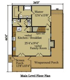 little river cabin plan with wraparound porch