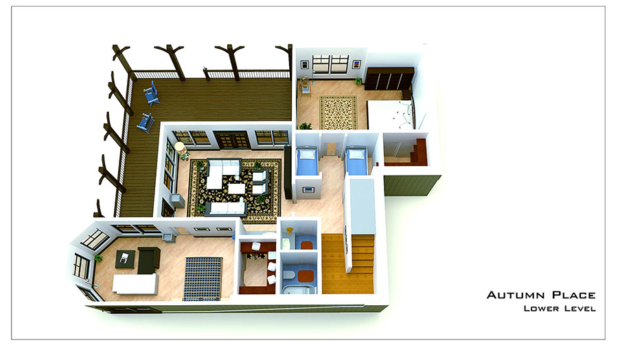 Walkout Basement Cottage Floor Plan, 1000 Square Foot Lake House Plans