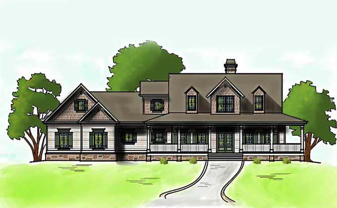 Low Country  Farmhouse  Plan  with Wrap Around Porch