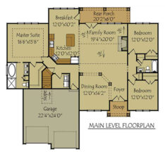 Oak Mountain Cottage floor plan 2-car garage main level