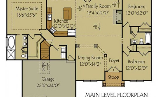 Oak Mountain Cottage floor plan 2-car garage main level