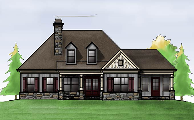 Cottage house  plan  with porches  by Max Fulbright Designs 