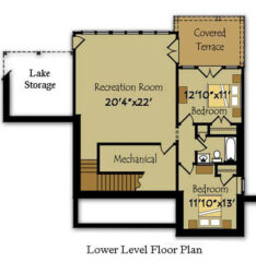 Landing House walkout basement floor plan for a small 3-bedroom lake house
