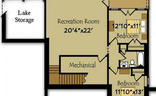 Landing House walkout basement floor plan for a small 3-bedroom lake house