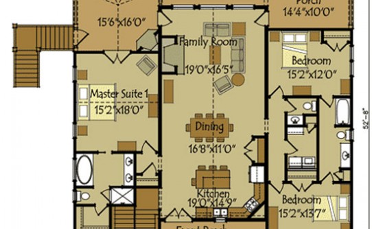 Appalachia Mountain open living mountain house floor plan vaulted ceiling