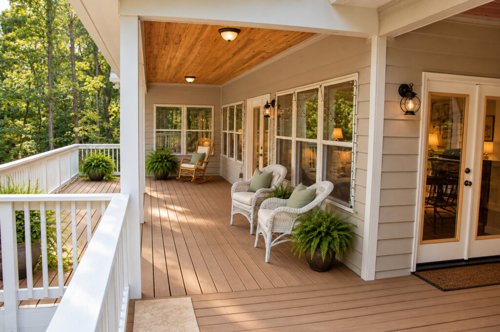 Serenbe Farmhouse, Built: How 1,765 Square Feet Lives Larger Covered rear porch on a completed Serenbe Farmhouse