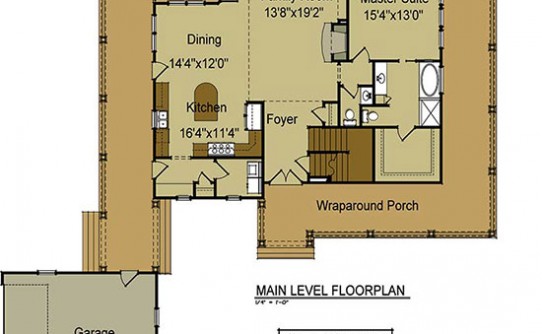 Banner Elk II main level floor plan with wraparound porch