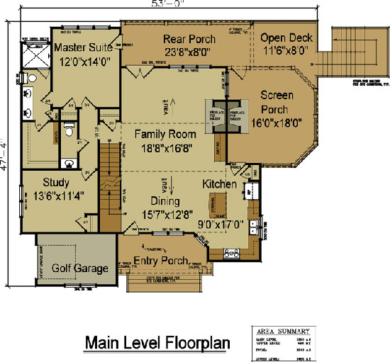 main level open living vaulted floor plan