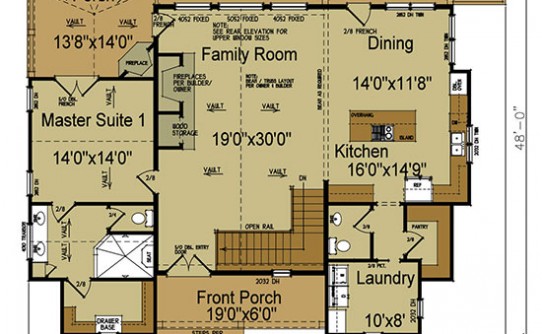 Adirondack House Plan 3-bedroom open living mountain house floor plan