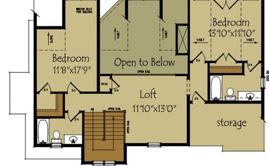 Bent River Cottage upstairs floor plan with open loft