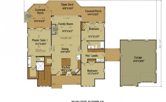 Appalachian Mountain III two story open living lake or mountain house floor plan