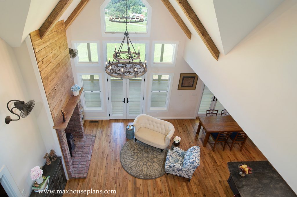 Banner Elk, Built: How Porch, Loft and Grade Shape the Home Banner Elk loft overlooking the vaulted living room
