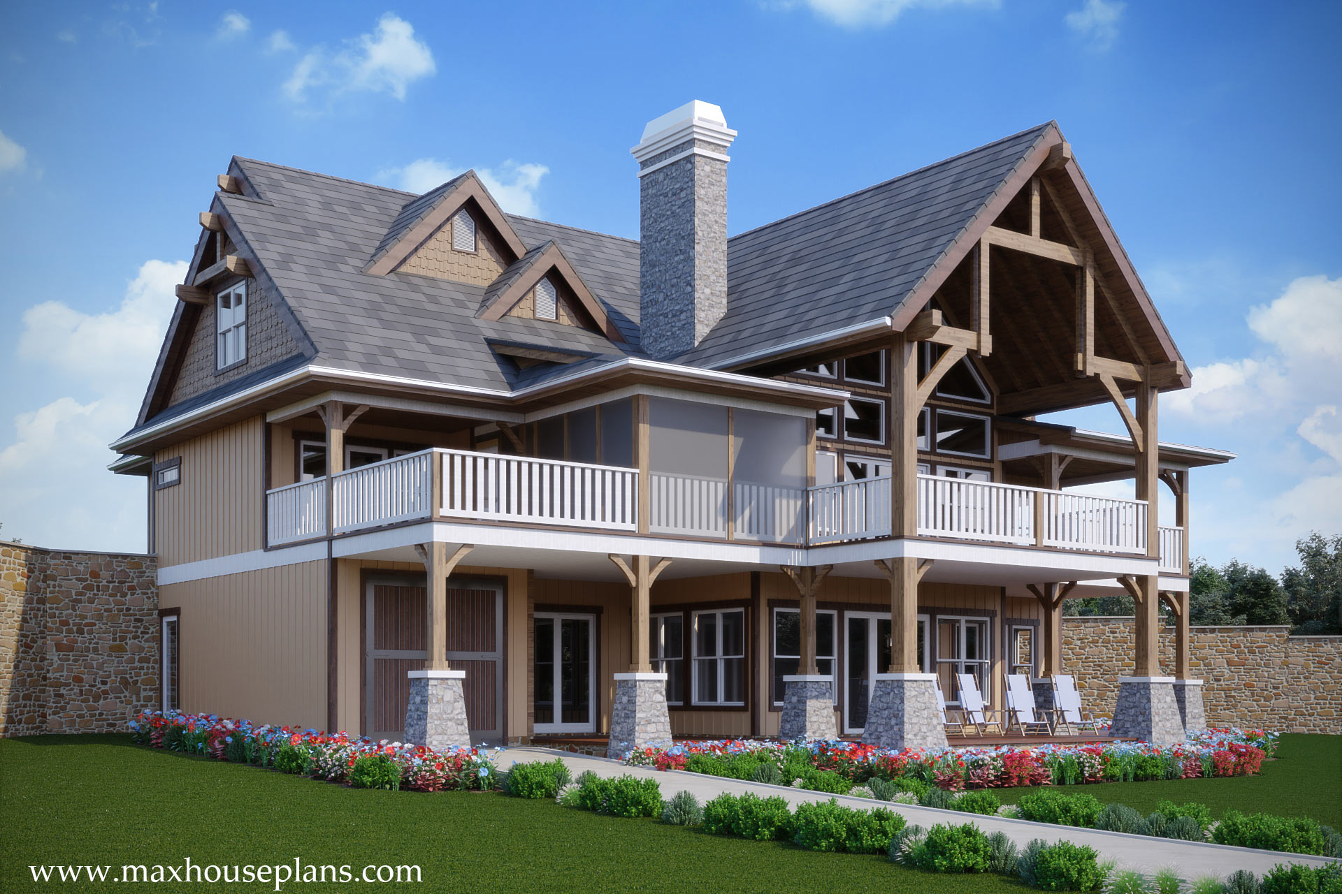 3 Story Rustic Open Living Lake  House  Plan  Max Fulbright 