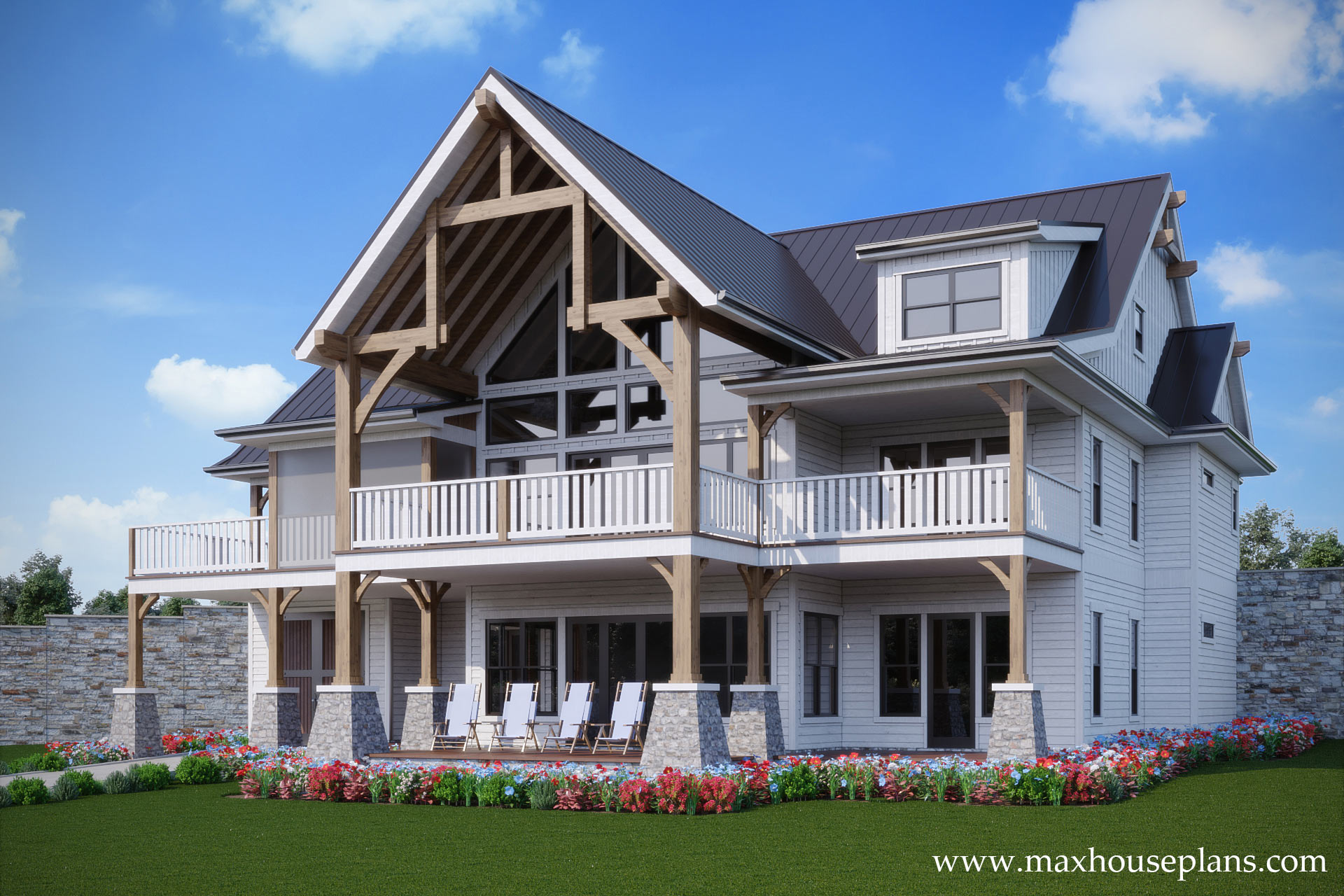 3 Story Rustic Open Living Lake  House  Plan  Max Fulbright 