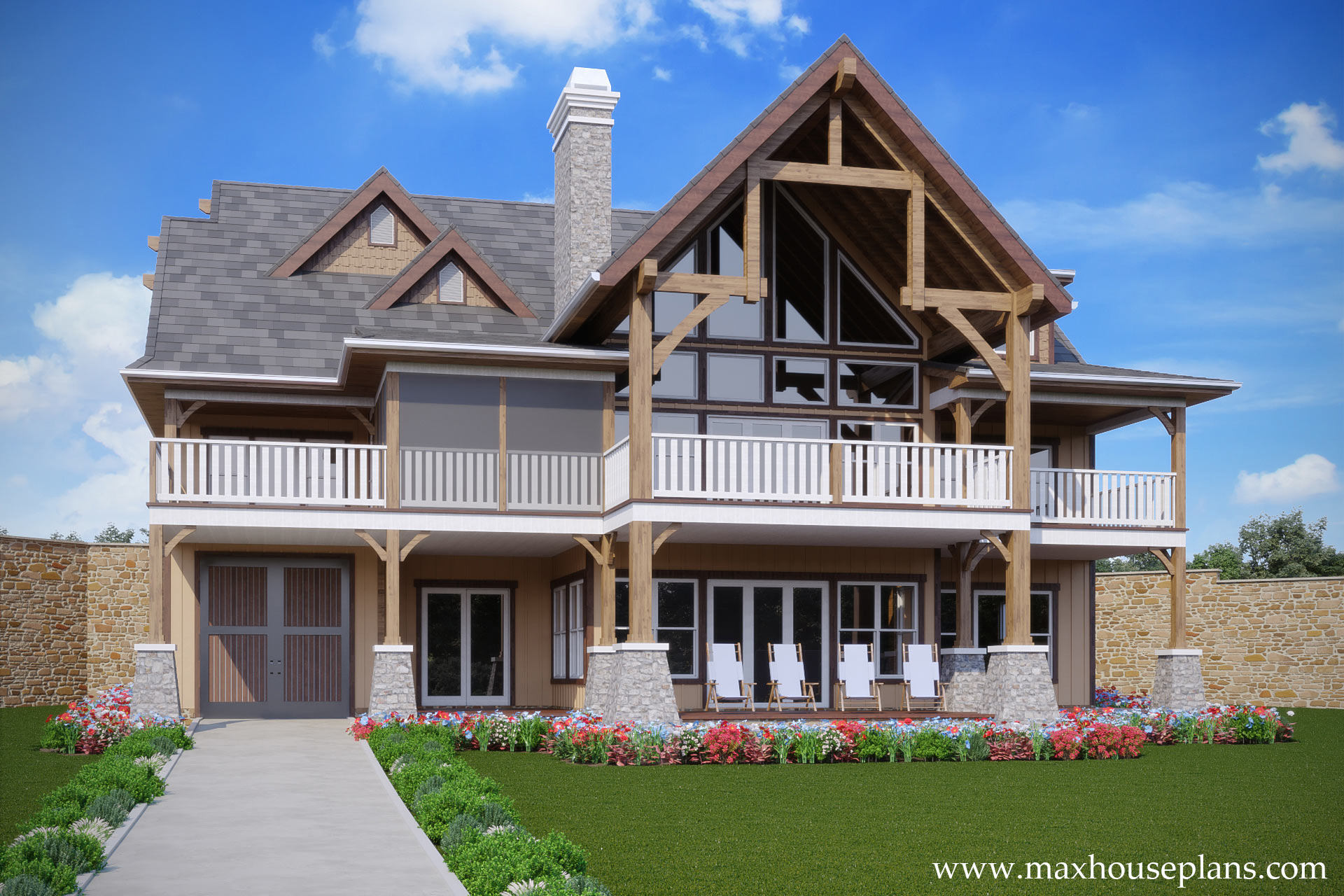 3 Story Rustic Open Living Lake  House  Plan  Max Fulbright 