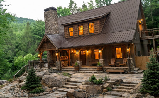 a frame cabin house plan 3 story with walkout basement