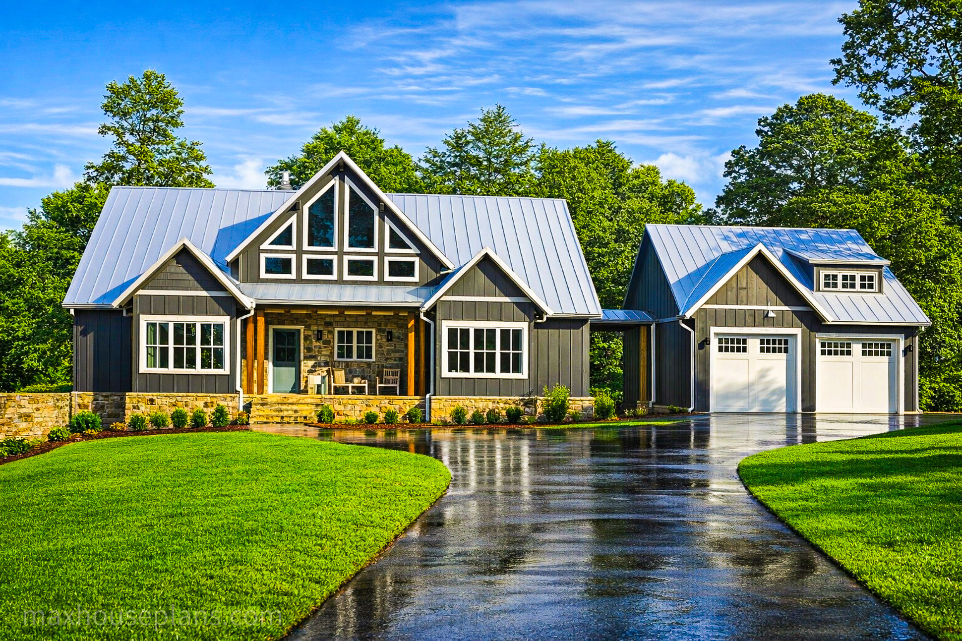 open living lake house design with walkout basement 35